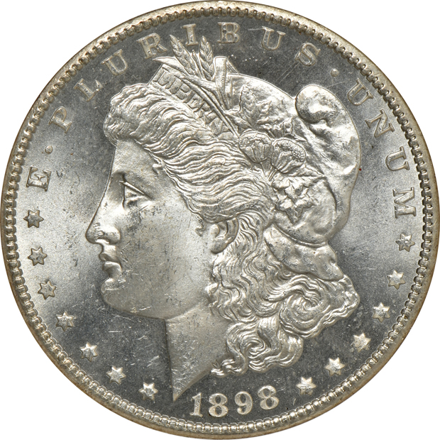 1898-O MS-65, and a 1921-D MS-64, both NGC CAC