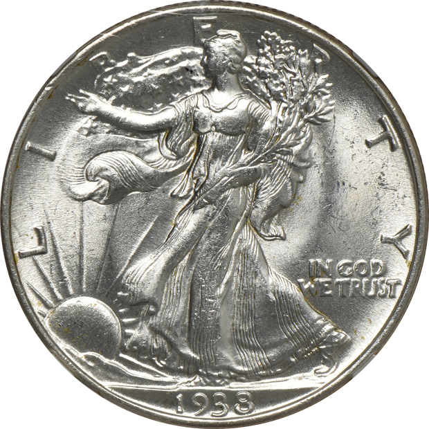 Five Uncirculated Walking Liberty half-dollars certified by NGC