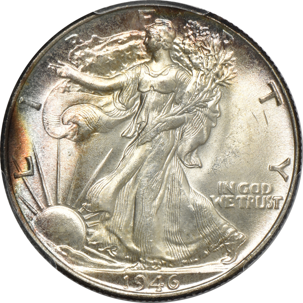 Four certified Gem Uncirculated Walking Liberty half-dollars