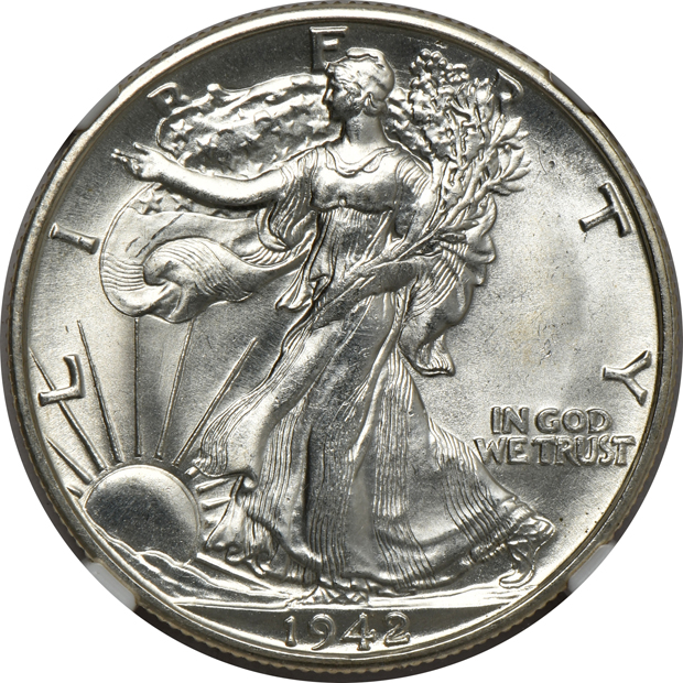 Four certified Gem Uncirculated Walking Liberty half-dollars