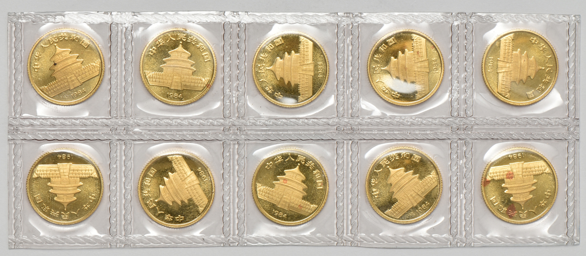 China - Ten 1984 1/10oz gold Panda 10 yuan - uncut sheet