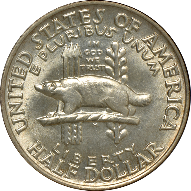Four Uncirculated silver commemorative half-dollars