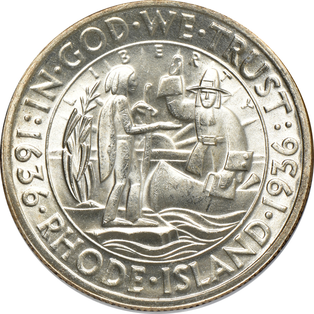 Four Uncirculated silver commemorative half-dollars