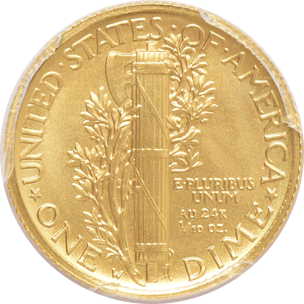 2016-W 100th Anniversary gold Mercury dimes, Standing Liberty quarter, and Walking Liberty half-dollar, all PCGS SP-70 FirstStrike