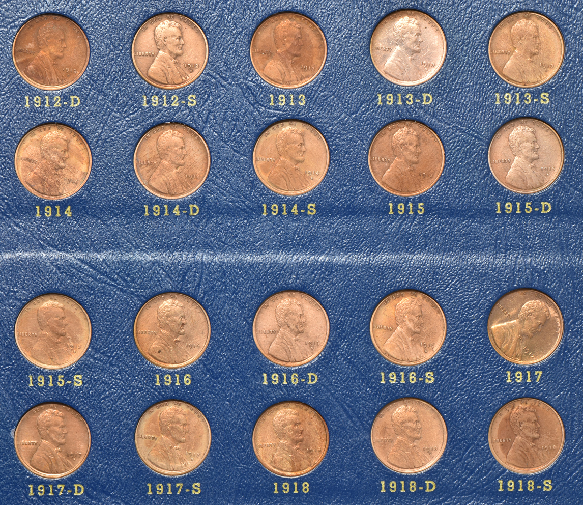 Collection of 89 different Lincoln Wheat cents, 1909 through 1940-S (no 1922 plain), in a Whitman 9405 album