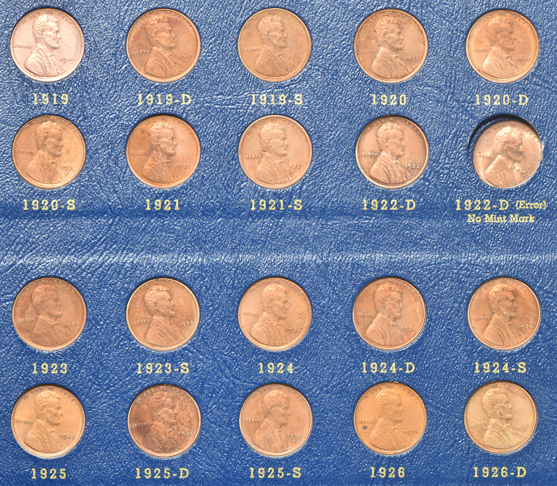 Collection of 89 different Lincoln Wheat cents, 1909 through 1940-S (no 1922 plain), in a Whitman 9405 album