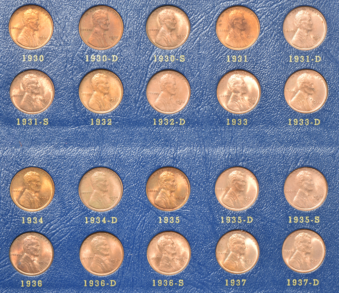 Collection of 89 different Lincoln Wheat cents, 1909 through 1940-S (no 1922 plain), in a Whitman 9405 album