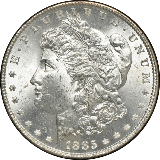 1885 MS-63, 1886 MS-63, and 1887 MS-64, all GSA NGC