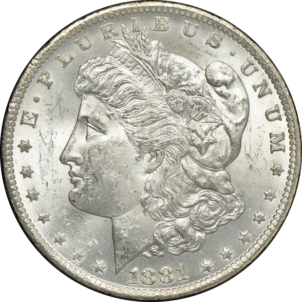 Five GSA Morgan silver dollars
