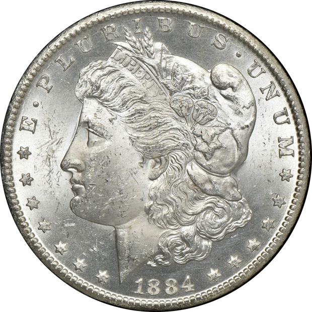 Five GSA Morgan silver dollars