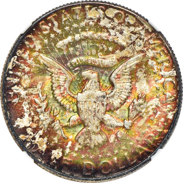 1953 Franklin half-dollar PR-67, 1965 SMS Kennedy half-dollar MS-62, and a 1969-D Kennedy half-dollar MS-62, all NGC