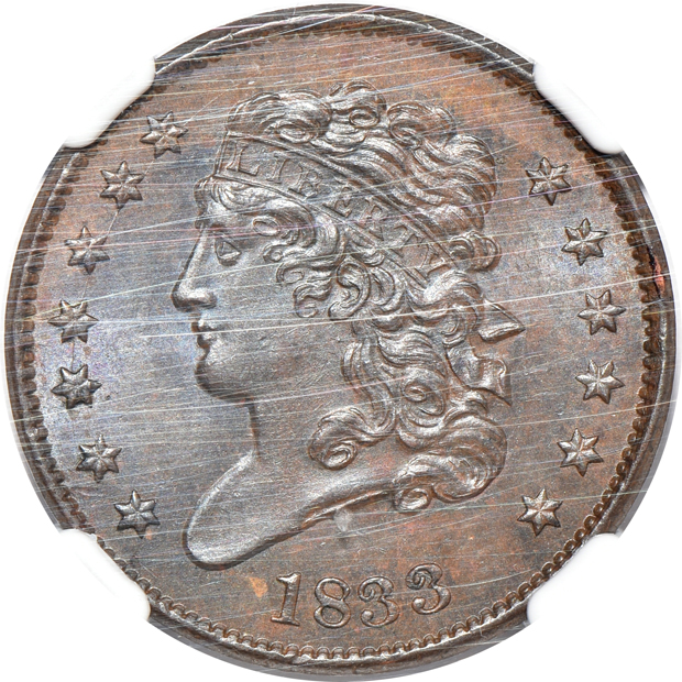 1833 C-1 MS-64 BN, and an 1851 C-1 MS-61 BN, both NGC