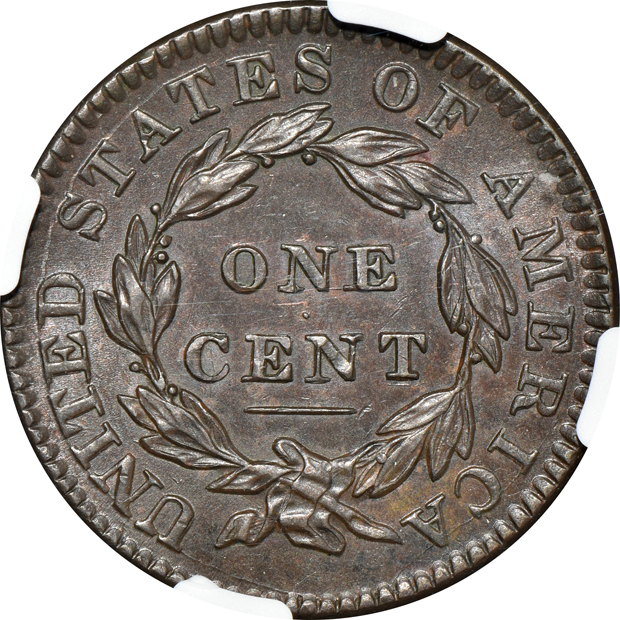 1820 Large Date AU-58 BN, and an 1833 MS-61 BN, both NGC