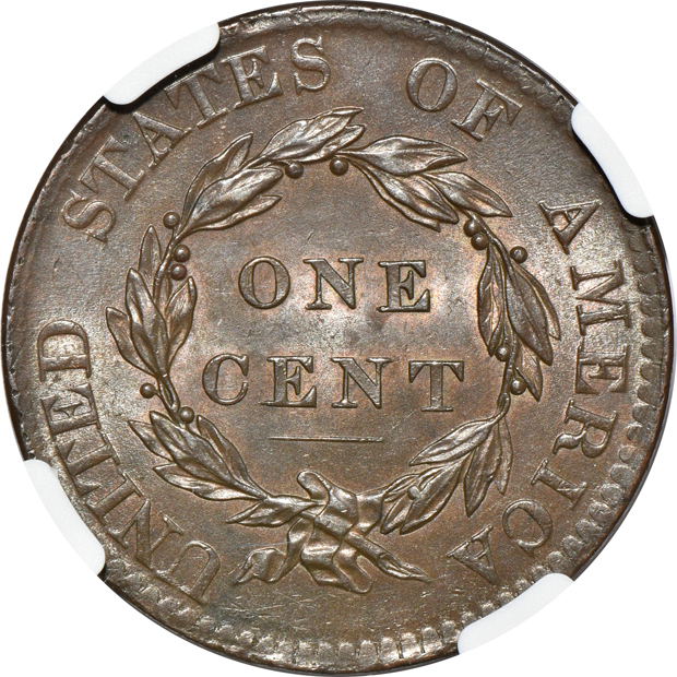1820 Large Date AU-58 BN, and an 1833 MS-61 BN, both NGC