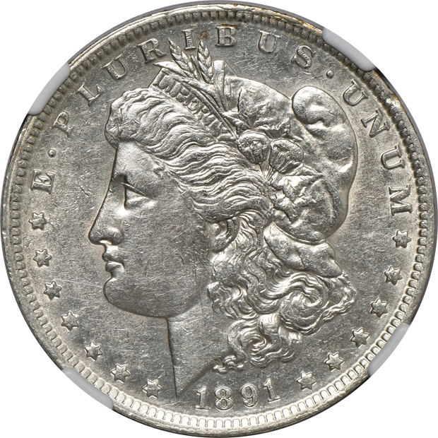 Five Morgan silver dollars certified by NGC