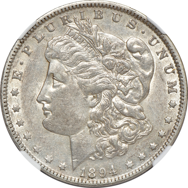 Five Morgan silver dollars certified by NGC