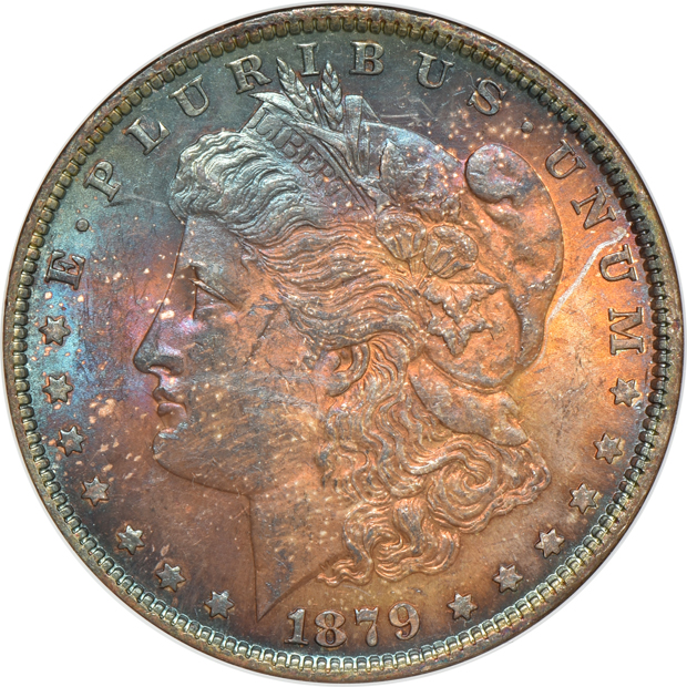 Four Morgan silver dollars certified by NGC
