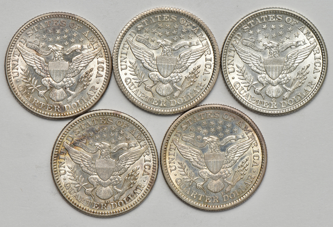 Five Barber quarters