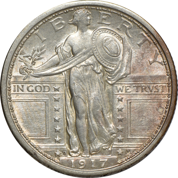 Six Barber quarters and a Standing Liberty quarter