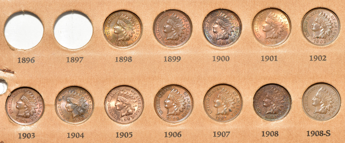 Twenty-seven different Indian cents in a retro page