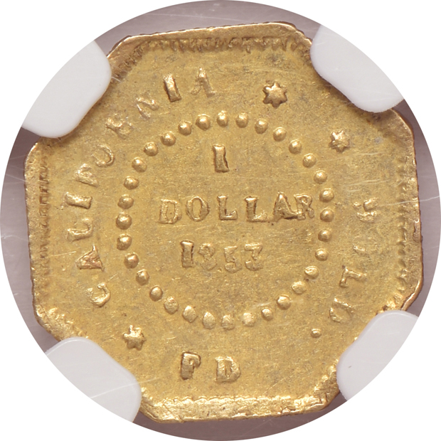1853 octagonal $1 BG-505 NGC AU-58