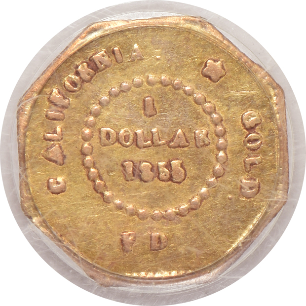 1855/4 octagonal $1 BG- 511 PCGS AU-50