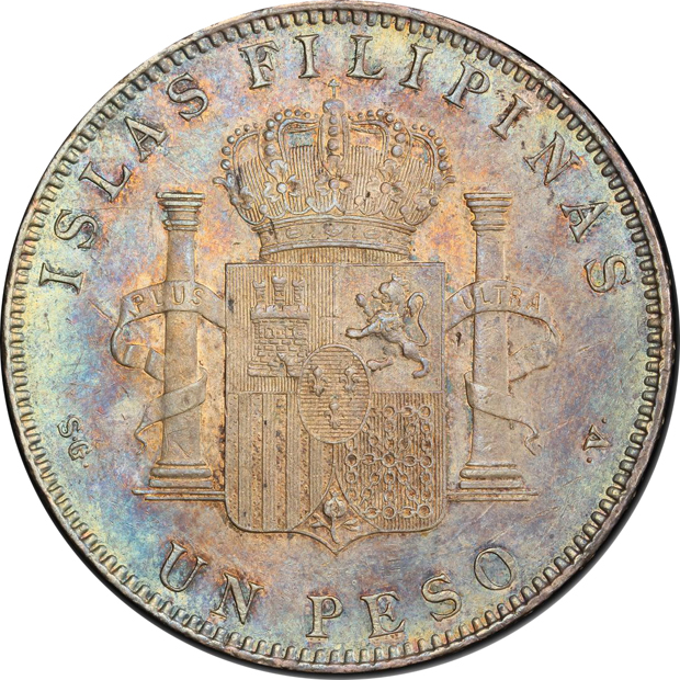 Spanish Philippines - 1897-SG V Peso - PCGS AU-58