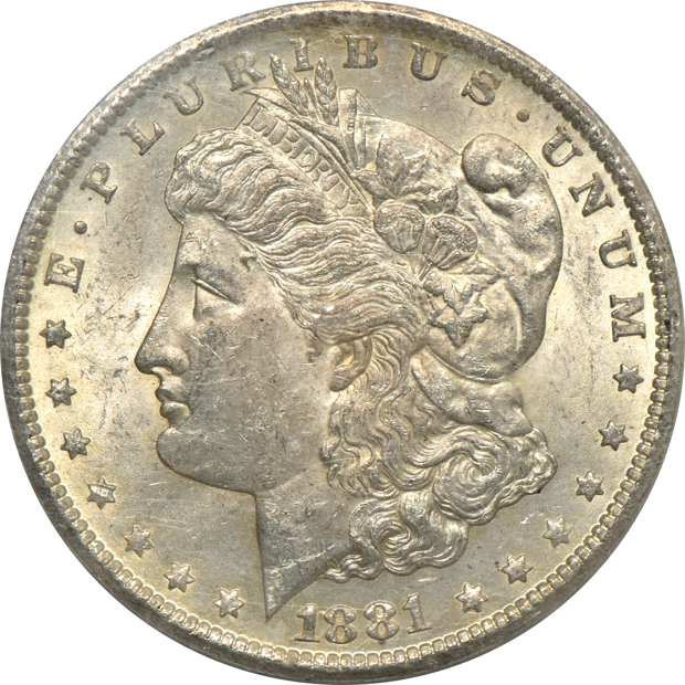 Two 1881-CC MS-62, and an 1881-S MS-62+, all GSA softpack NGC