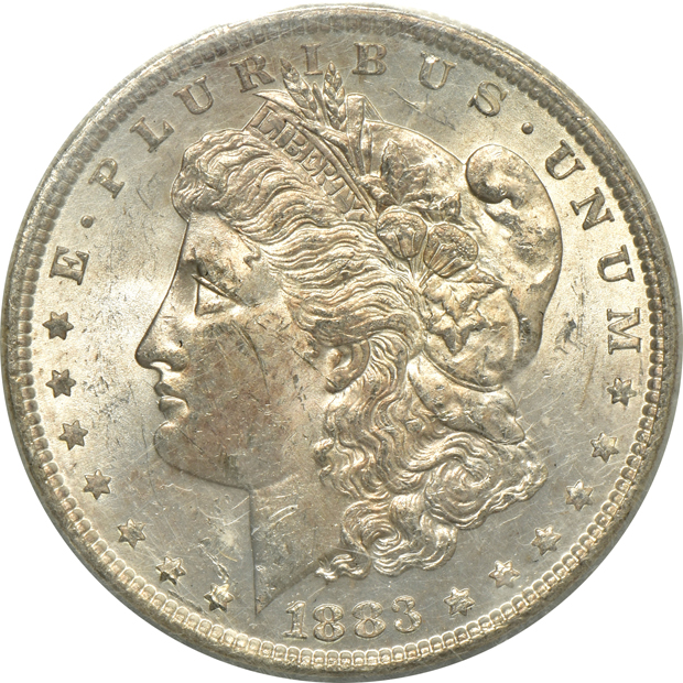 Five NGC certified Morgan silver dollars, all GSA softpack