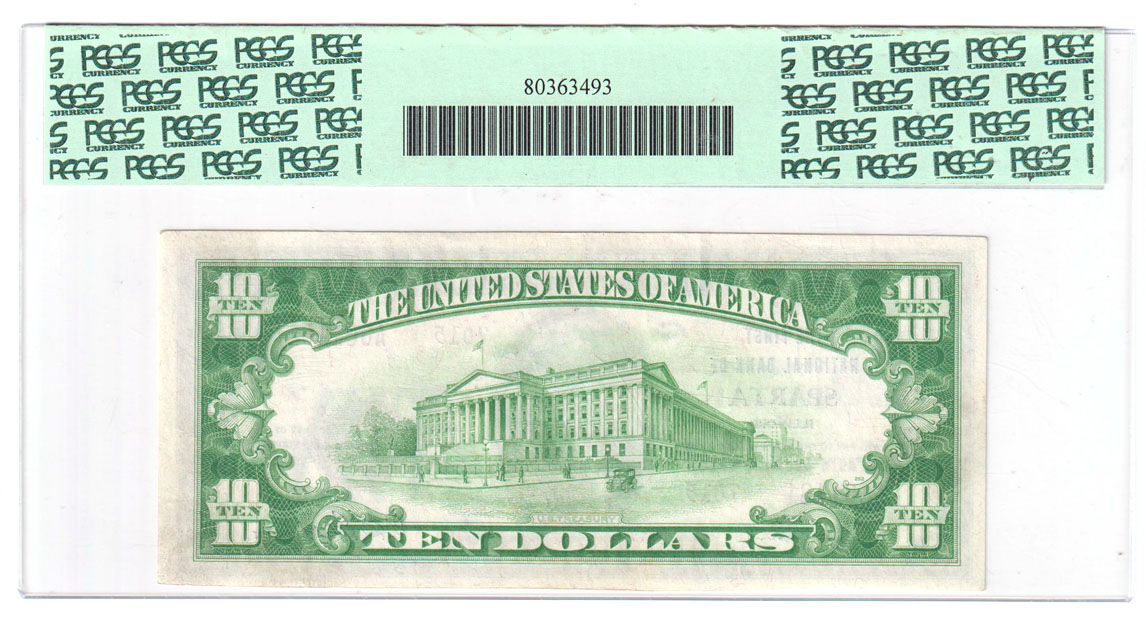 1929 $10 Type 2 - Sparta, IL Charter #7015 - PCGS AU-58