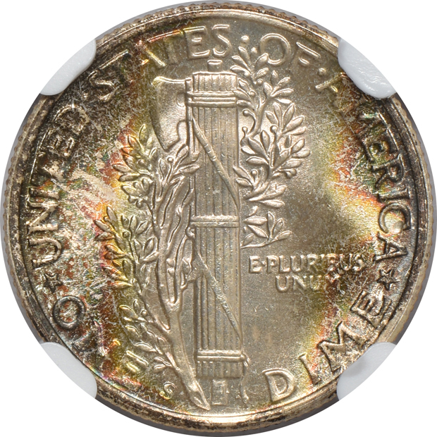 Ten MS-66 or higher grade Mercury dimes certified by NGC