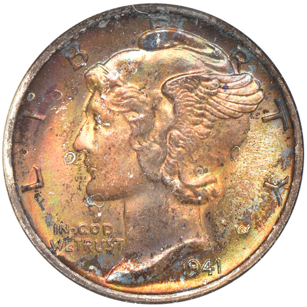 Ten MS-66 or higher grade Mercury dimes certified by NGC