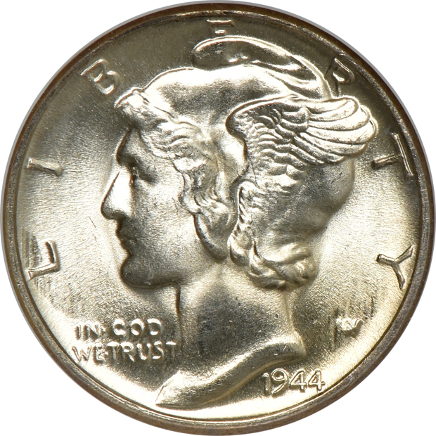 Ten MS-66 or higher grade Mercury dimes certified by NGC