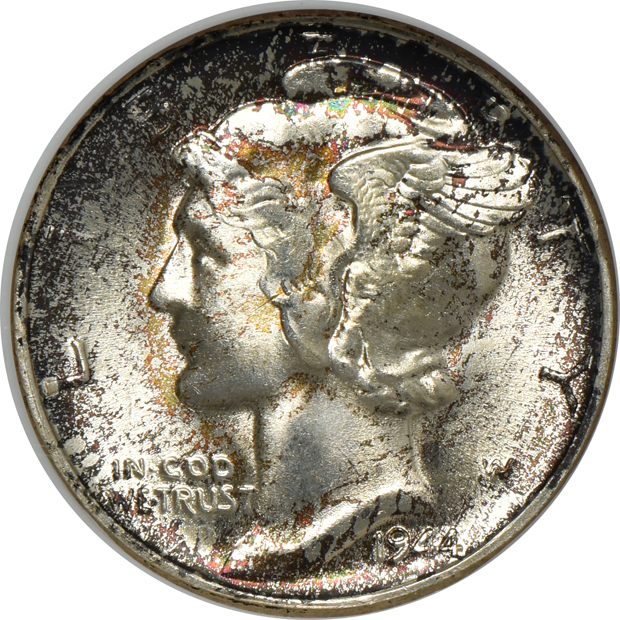 Short set of Mercury dimes certified by NGC, all MS-66 FB except 1945 and 1945 micro S