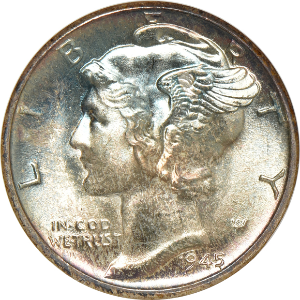 Short set of Mercury dimes certified by NGC, all MS-66 FB except 1945 and 1945 micro S