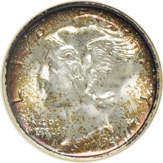 Short set of Mercury dimes certified by NGC, all MS-66 FB except 1945 and 1945 micro S
