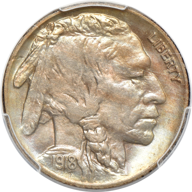 1891 Morgan silver dollar and a 1918 Buffalo nickel, both PCGS MS-63
