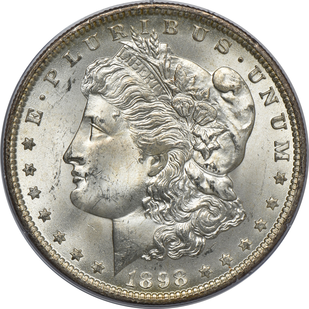Nine Morgan silver dollars, all PCGS MS-63 (rattler)