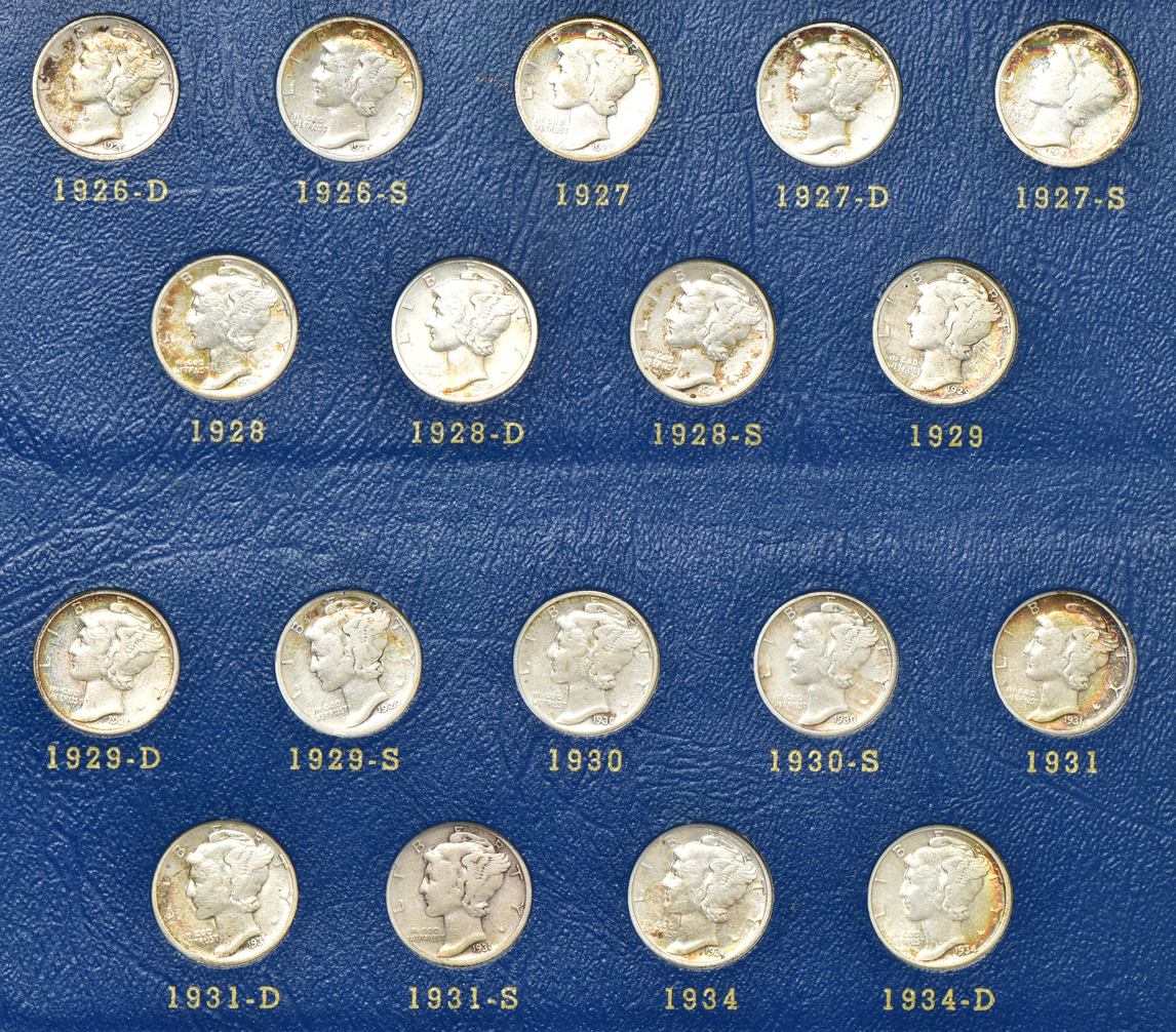 Nearly complete collection of Mercury dimes (missing 1916-D and 1942/1) in a Whitman album