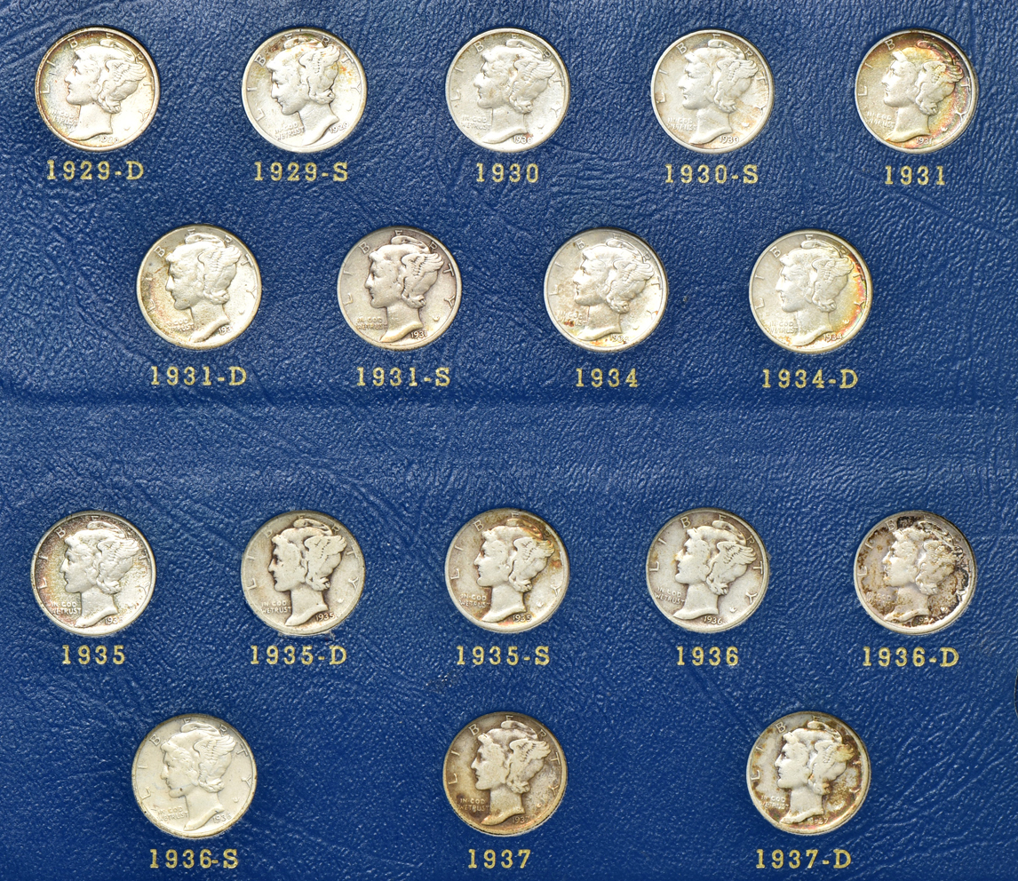 Nearly complete collection of Mercury dimes (missing 1916-D and 1942/1) in a Whitman album
