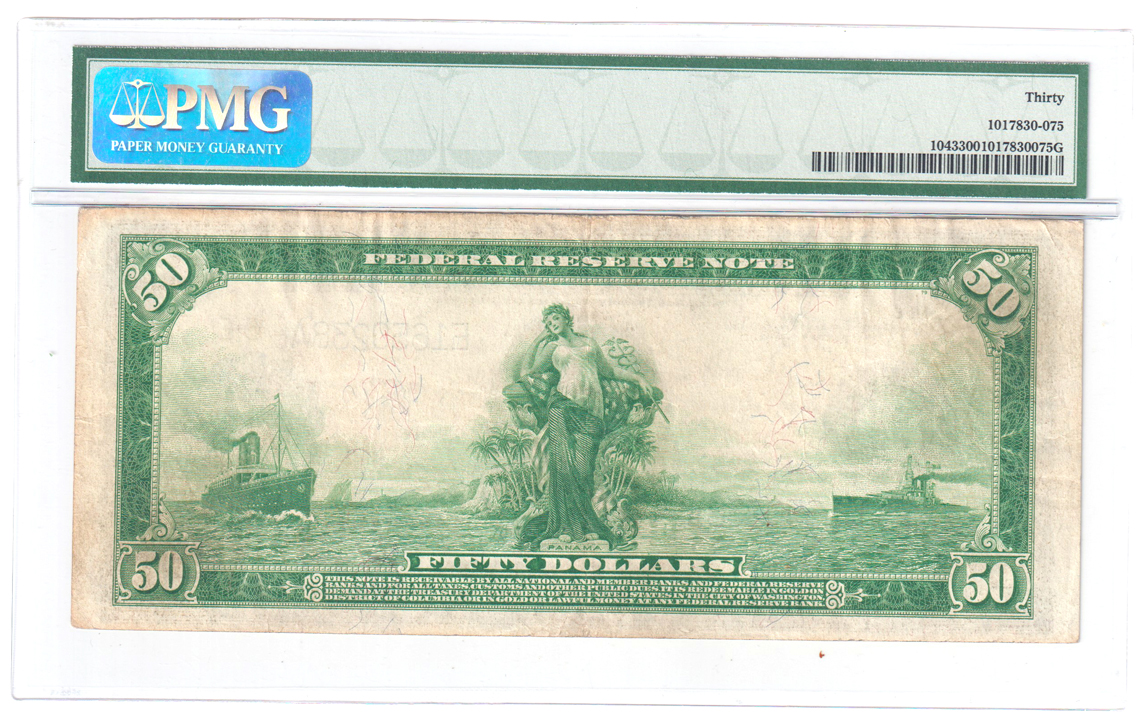 1914 $50 Richmond Blue Seal Fr# 1043 - PMG VF-30
