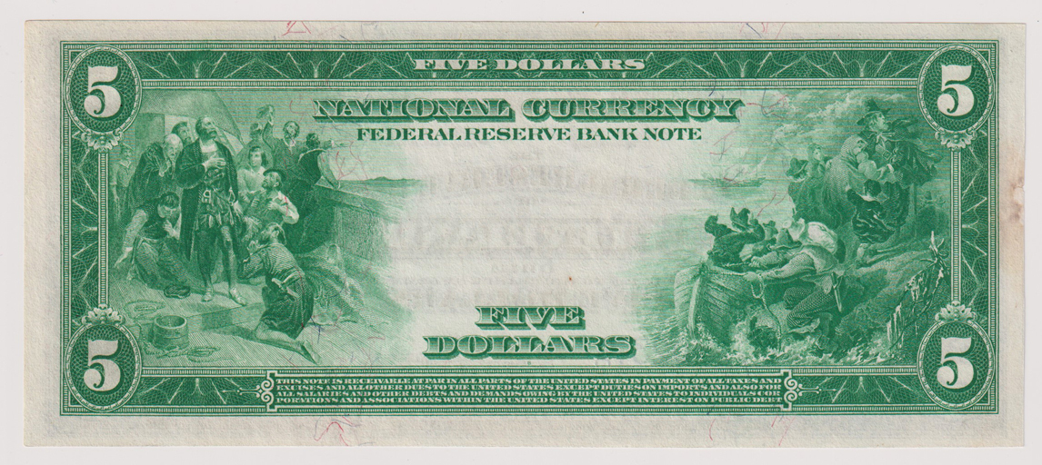 1918 $5 Cleveland Fr# 785, three-digit serial number - CU/minor stain