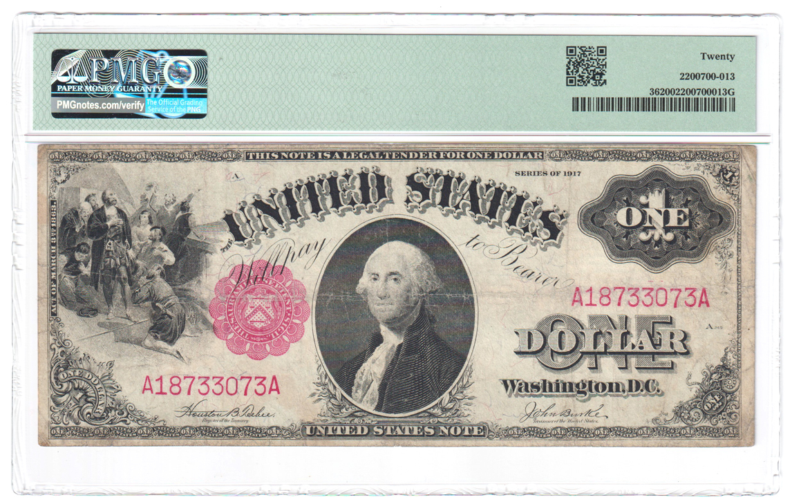 Error Currency - 1917 $1 U.S. Note Legal Tender Fr# 36 Inverted Back - PMG VF-20