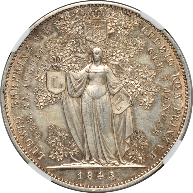 Germany - Bavaria 1845 2 taler Two Grandsons - NGC UNC details/cleaned