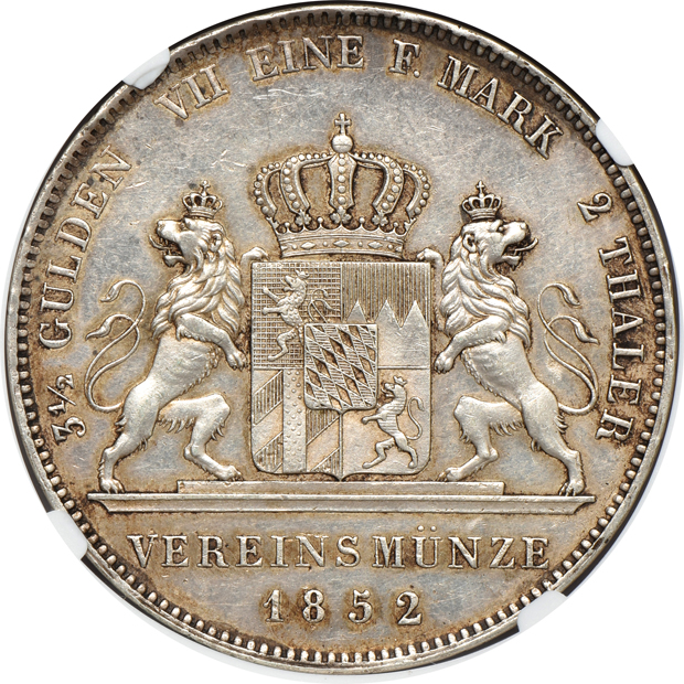 Germany - 1702 mariengroschen AU details, 1735-IHL Hamburg taler UNC details, and an 1852 Bavaria 2 taler UNC details, all NGC cleaned