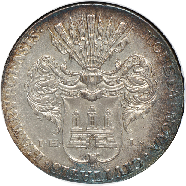 Germany - 1702 mariengroschen AU details, 1735-IHL Hamburg taler UNC details, and an 1852 Bavaria 2 taler UNC details, all NGC cleaned