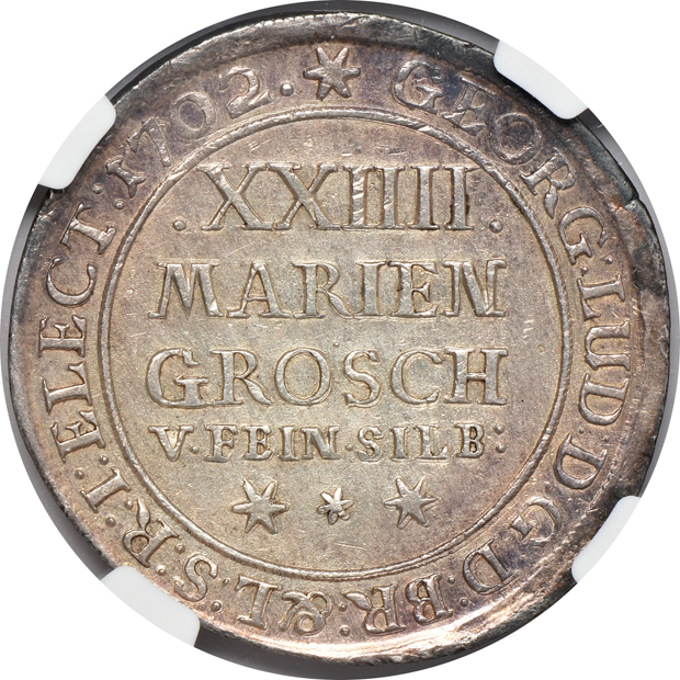 Germany - 1702 mariengroschen AU details, 1735-IHL Hamburg taler UNC details, and an 1852 Bavaria 2 taler UNC details, all NGC cleaned