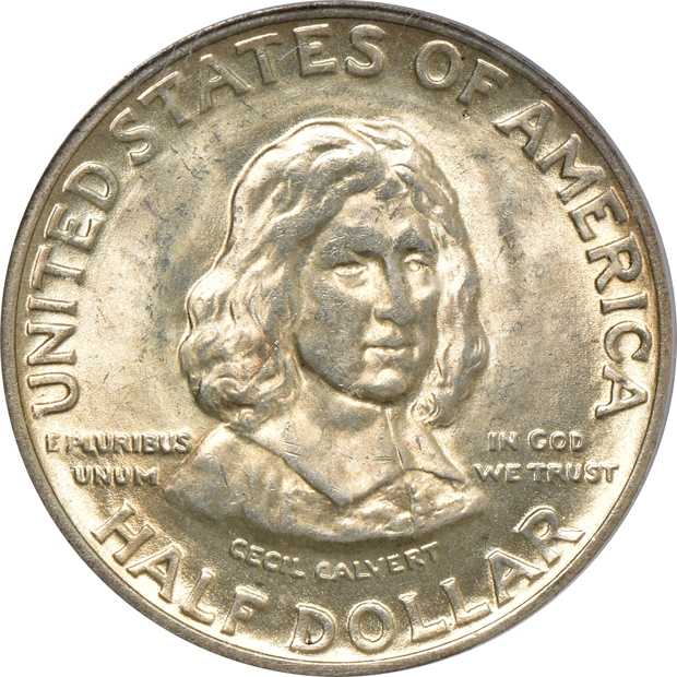 Six PCGS certified Uncirculated silver commemorative half-dollars in old holders (rattler and green label)