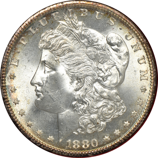 Four Redfield Morgan silver dollars