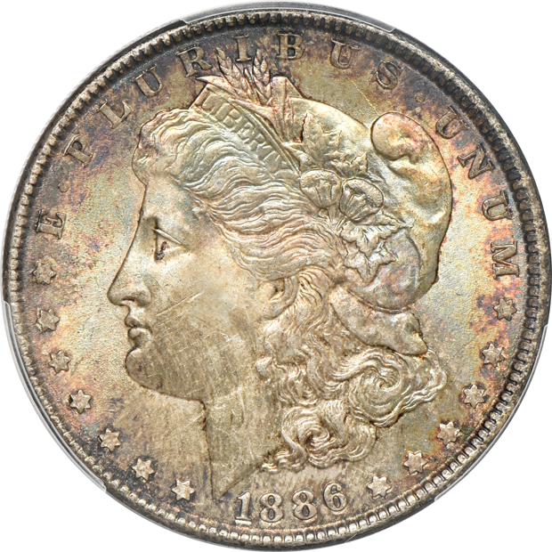 Four Morgan silver dollars certified MS-64